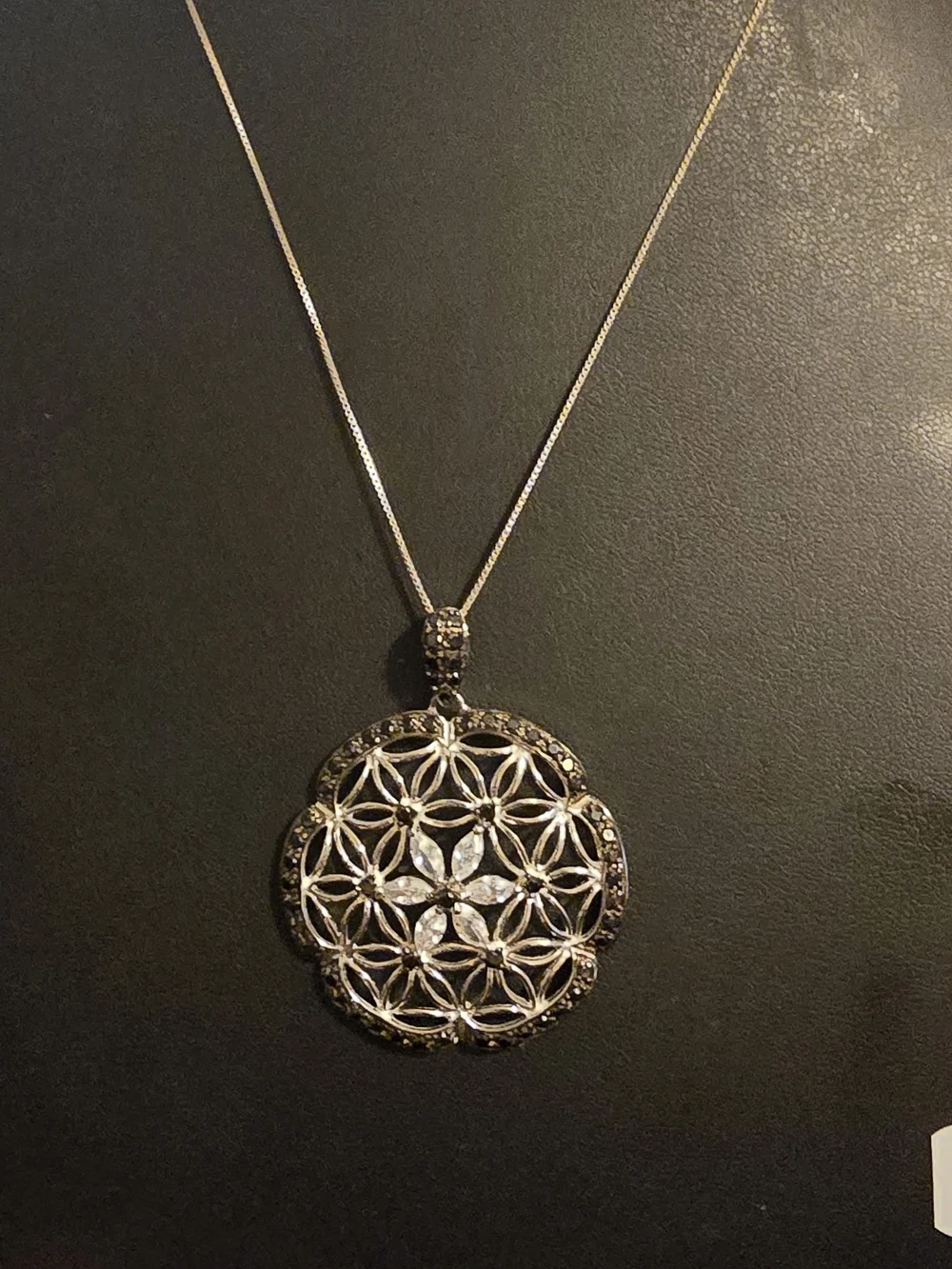 Intricate Silver 926 Floral Geometry Pendant Necklace